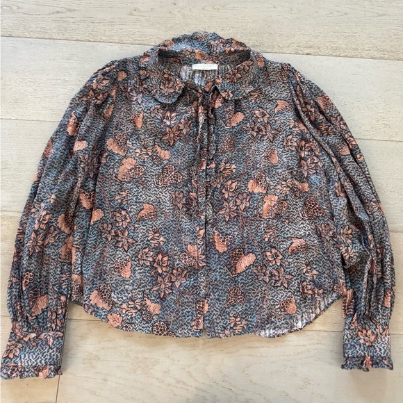 NWOT Ulla Johnson Manet Cotton Ruffle Floral Blouse Aegean Blue Sz 8 Medium - Picture 11 of 15